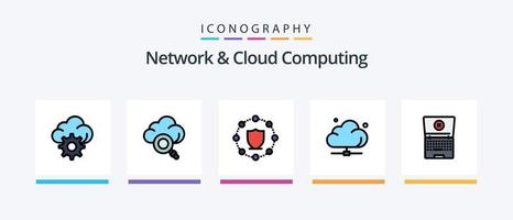 Network And Cloud Computing Line Filled 5 Icon Pack Including . technology. storage. alert. hard drive disk. Creative Icons Design vector