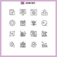 16 User Interface Outline Pack of modern Signs and Symbols of gear setting web water rain Editable Vector Design Elements