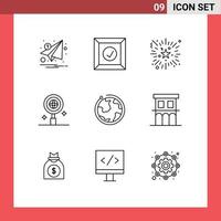 9 Thematic Vector Outlines and Editable Symbols of internet globe event world business Editable Vector Design Elements