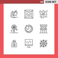 9 Thematic Vector Outlines and Editable Symbols of internet globe event world business Editable Vector Design Elements