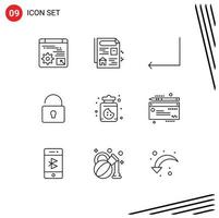 9 Universal Outlines Set for Web and Mobile Applications cheaque sweets back food security Editable Vector Design Elements