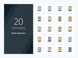 20 Mobile Application Flat Color icon for presentation vector