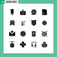 Universal Icon Symbols Group of 16 Modern Solid Glyphs of transport bus sent graph analytics Editable Vector Design Elements