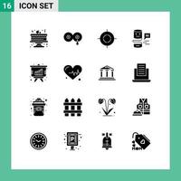 Group of 16 Modern Solid Glyphs Set for presentation analysis goal big think conversational Editable Vector Design Elements