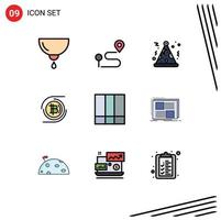 Pack of 9 Modern Filledline Flat Colors Signs and Symbols for Web Print Media such as grid layout decentralized pin currency s Editable Vector Design Elements