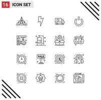 16 Universal Outlines Set for Web and Mobile Applications machine on buy off truck Editable Vector Design Elements