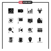 Set of 16 Modern UI Icons Symbols Signs for solution security stats safety communication Editable Vector Design Elements