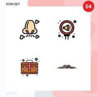 paquete de 4 signos y símbolos de colores planos de línea de relleno modernos para medios de impresión web, como nariz de reputación aérea o elementos de diseño de vectores editables breves