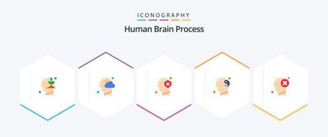 proceso del cerebro humano 25 paquete de iconos planos que incluye la mente. meditación. pensamiento. balance. proteger vector