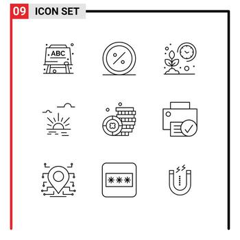 9 contornos universales establecidos para aplicaciones web y móviles primavera brillo sol en línea crecer elementos de diseño vectorial editables vector