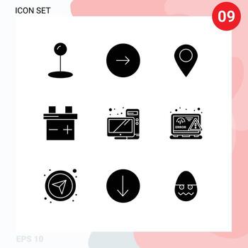 9 Solid Glyph concept for Websites Mobile and Apps coding hardware map desktop car Editable Vector Design Elements