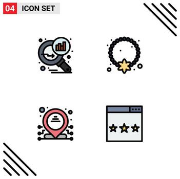 Pictogram Set of 4 Simple Filledline Flat Colors of data analyzing address search stats necklace ip Editable Vector Design Elements