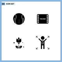 Mobile Interface Solid Glyph Set of Pictograms of ball flowers game movie business Editable Vector Design Elements