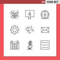 Modern Set of 9 Outlines Pictograph of message email user direction arrow Editable Vector Design Elements