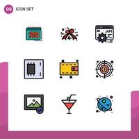 9 iconos creativos, signos y símbolos modernos de productos, dispositivos de venta de productos electrónicos, interfaz de programa de aplicación, elementos de diseño de vectores editables