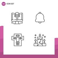 Mobile Interface Line Set of 4 Pictograms of layers bed computer bell decapitate Editable Vector Design Elements