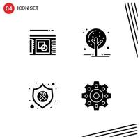 Solid Glyph Pack of 4 Universal Symbols of graph protect success plant cancer Editable Vector Design Elements