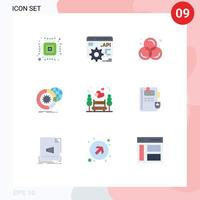 paquete de 9 signos y símbolos de colores planos modernos para medios de impresión web, como elementos de diseño de vectores editables de big data de globo de color de servicios naturales