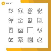 Set of 16 Modern UI Icons Symbols Signs for boot stomach flask health cancer Editable Vector Design Elements