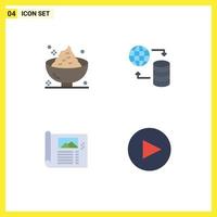 Set of 4 Commercial Flat Icons pack for dinner design mashed world plan Editable Vector Design Elements