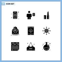 Universal Icon Symbols Group of 9 Modern Solid Glyphs of app email human letter mail Editable Vector Design Elements