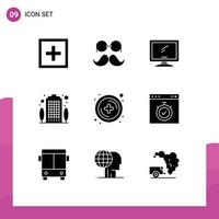 Modern Set of 9 Solid Glyphs Pictograph of house apartment glasses pc device Editable Vector Design Elements