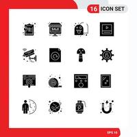 Modern Set of 16 Solid Glyphs and symbols such as security internet of things game camera player Editable Vector Design Elements