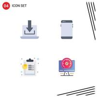 User Interface Pack of 4 Basic Flat Icons of laptop analysis download mobile data Editable Vector Design Elements