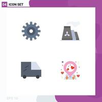 Group of 4 Flat Icons Signs and Symbols for gear vehicles cogs production love Editable Vector Design Elements