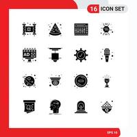 Universal Icon Symbols Group of 16 Modern Solid Glyphs of decor advertising night ad research Editable Vector Design Elements