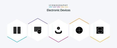 paquete de iconos de 25 glifos de dispositivos, incluido el electrónico. dispositivos. llamar. tecnología. película vector