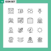 Modern Set of 16 Outlines and symbols such as binocular achieve measuring target man Editable Vector Design Elements