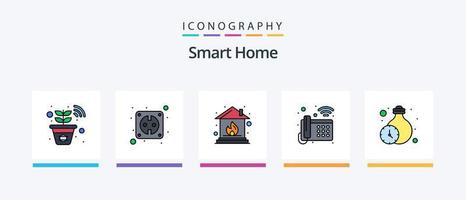 Smart Home Line Filled 5 Icon Pack Including timers. lighting. emergency. home. save water. Creative Icons Design vector