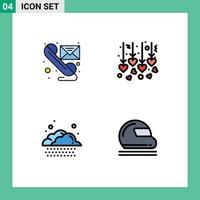 4 Universal Filledline Flat Colors Set for Web and Mobile Applications email rain send heart helmet Editable Vector Design Elements