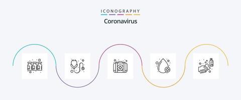 paquete de iconos de la línea 5 de coronavirus que incluye limpieza. positivo. emergencia. tipo. sangre vector