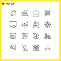 Set of 16 Modern UI Icons Symbols Signs for warning alert cooking schedule appointment Editable Vector Design Elements