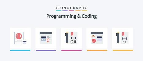 Programming And Coding Flat 5 Icon Pack Including development. coding. develop. programming. develop. Creative Icons Design vector