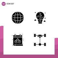 Pack of 4 Modern Solid Glyphs Signs and Symbols for Web Print Media such as internet calendar multimedia fly date Editable Vector Design Elements