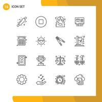 Modern Set of 16 Outlines and symbols such as ecology calculate halloween back to school internet Editable Vector Design Elements