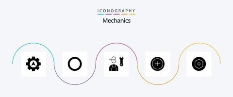 paquete de iconos de glifo 5 de mecánica que incluye . tornillo. mecánico. tuerca. mecánica vector