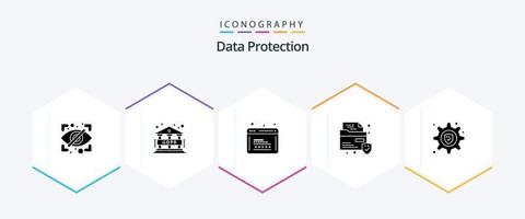 paquete de iconos de 25 glifos de protección de datos que incluye la configuración. cerrar con llave. desarrollo. seguridad. archivo vector