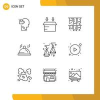 Universal Icon Symbols Group of 9 Modern Outlines of jewelry servise celebrate pallat hotel Editable Vector Design Elements