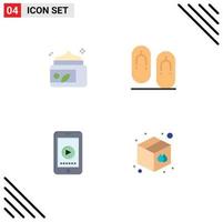 Group of 4 Modern Flat Icons Set for cream cell spa footwear vedio Editable Vector Design Elements