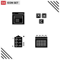 Group of 4 Solid Glyphs Signs and Symbols for communication knowledge user blocks clipboard Editable Vector Design Elements