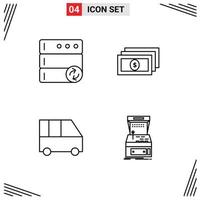 Mobile Interface Line Set of 4 Pictograms of database passenger van dollar delivery van console Editable Vector Design Elements