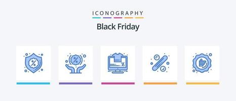 paquete de iconos black friday blue 5 que incluye garantía. etiqueta. monitor. gran venta. porcentaje. diseño de iconos creativos vector