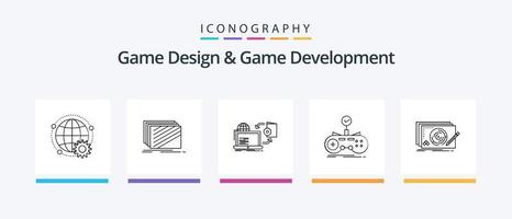 diseño de juegos y paquete de iconos de la línea 5 de desarrollo de juegos, incluidos los primeros. acceso. historia. texturas disposición. diseño de iconos creativos vector