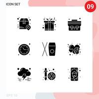 Mobile Interface Solid Glyph Set of 9 Pictograms of food box bag time optimization optimization Editable Vector Design Elements