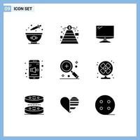 conjunto de 9 iconos de ui modernos símbolos signos para agregar sonido computadora móvil pc elementos de diseño vectorial editables vector