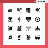 Solid Glyph Pack of 16 Universal Symbols of value king bath father crown Editable Vector Design Elements